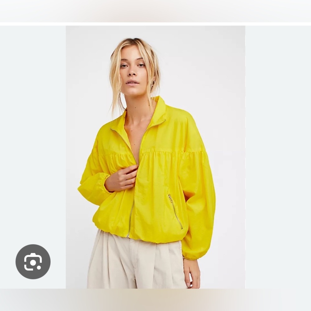 Free People Bright Yellow now or never nylon Bomber Jacket, size large
